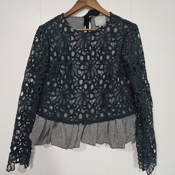 MAEVE Gingham & Lace Top - Picture 2 of 7